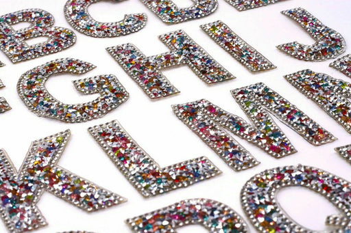 Pastel Multicoloured Glitter Rhinestone 5cm Iron On Patch Letters