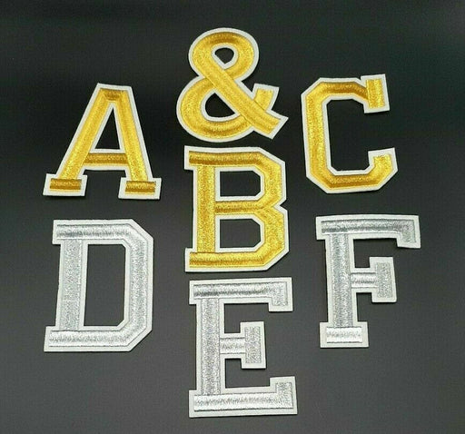 Alphabet Letter - K - Color Gold - 2 inch Block Style - Iron on Embroidered Applique Patch
