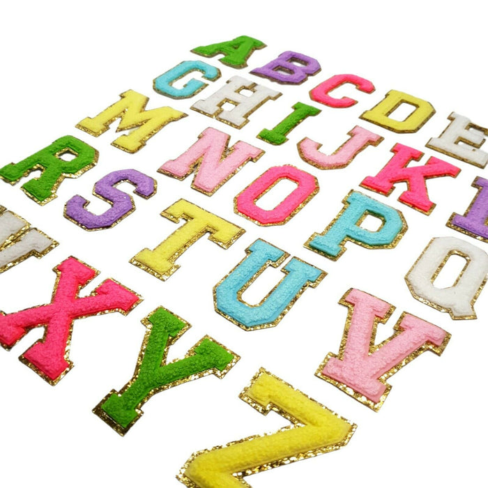 Multicolored Chenille Gold Trim 6.5cm Iron-On Patch Letters