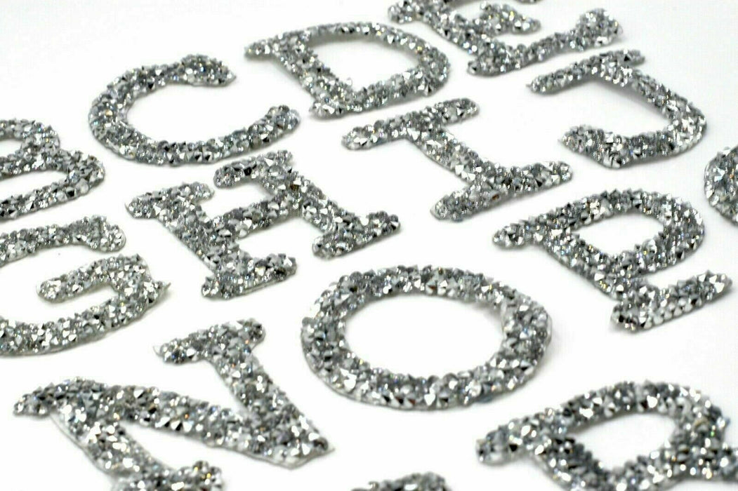 Silver Rhinestone Cursive 5cm Iron-On Patch Letters — Patches