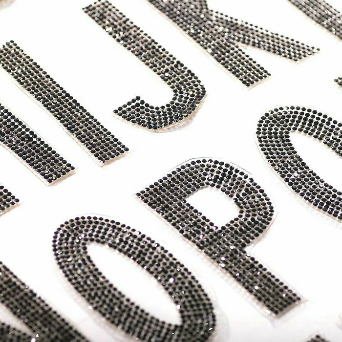 Large Black Sparkle Rhinestone Iron On Patch Letters