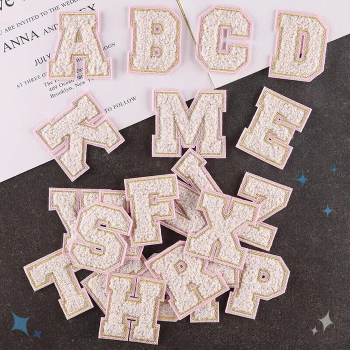 Pink & Beige 5.5cm Chenille Iron-On Patch Letters