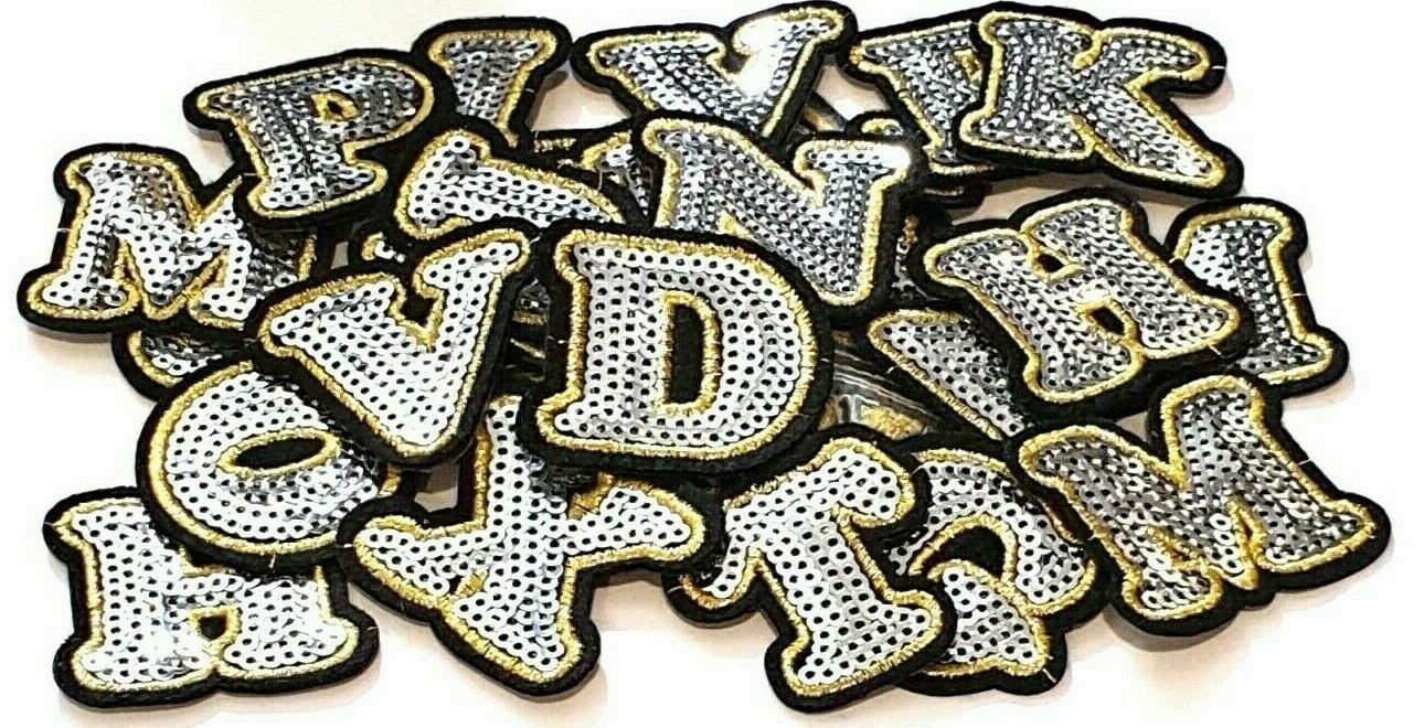 Silver Gold Sequin 4cm Iron-On Patch Letters