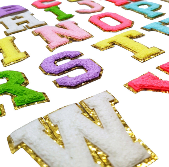 Electric Multicolored Chenille With Gold Trim 6.5cm Iron-On Patch Letters