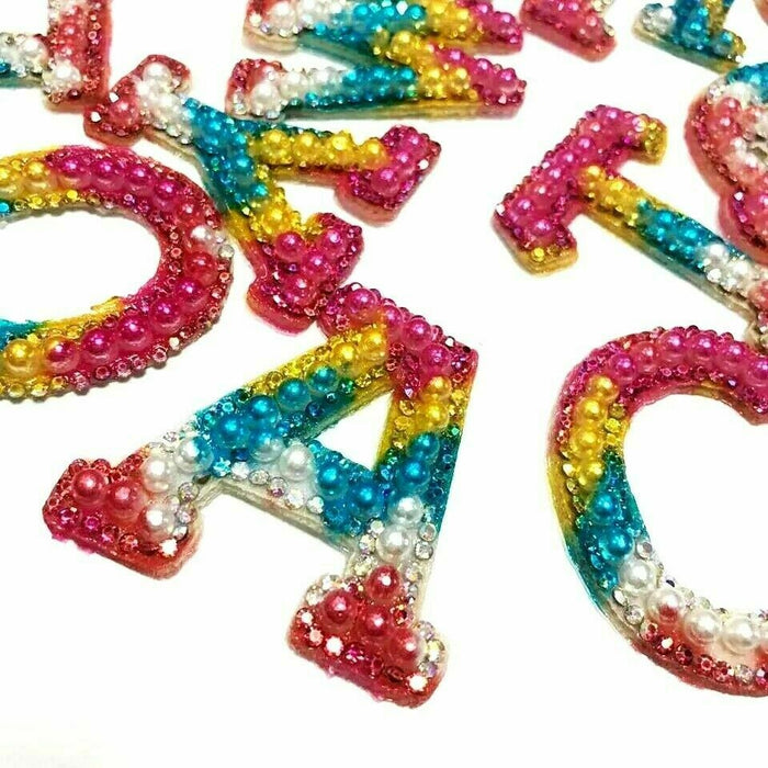Rainbow Pearl Rhinestone 4.6cm Iron On Patch Letters