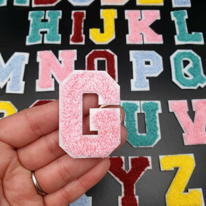 Light Pink Chenille 5cm Iron-On Patch Letter G