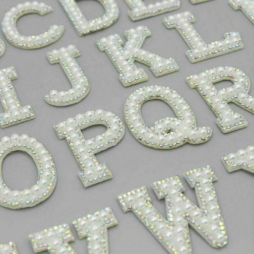 White Pearl AB Rhinestone 3.5cm Iron On Patch Letters