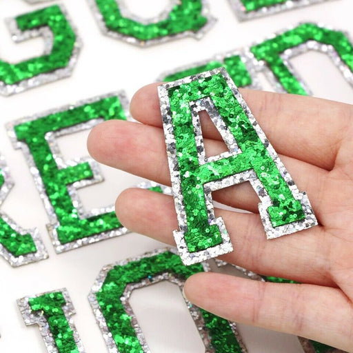 Green Sequin 5cm Iron-On Patch Letter A