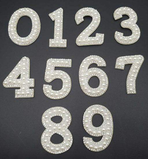 White Pearl Silver Rhinestone 4.6cm Iron On Patch Numbers