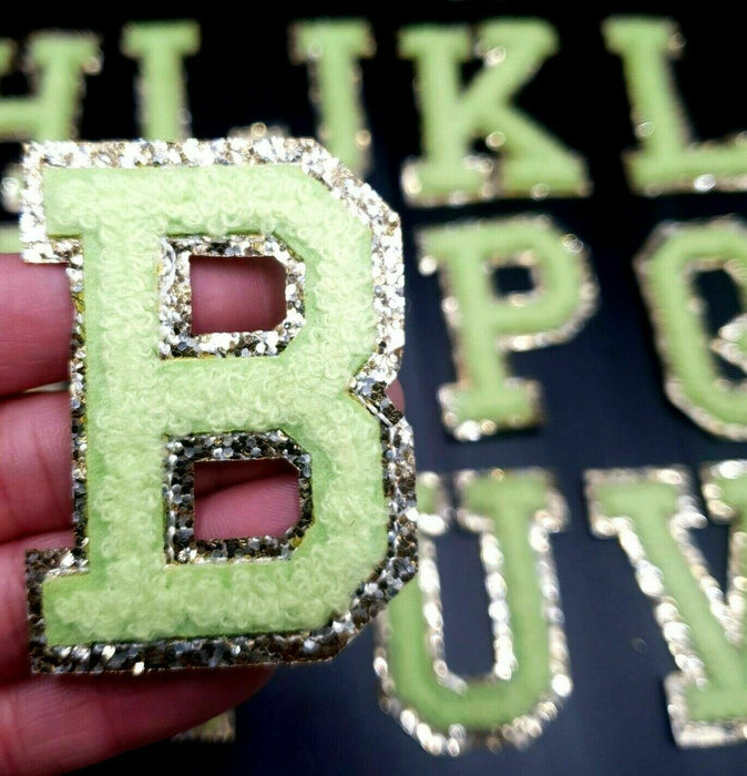 Green Chenille With Gold Trim 6.2cm Iron-On Patch Letter B