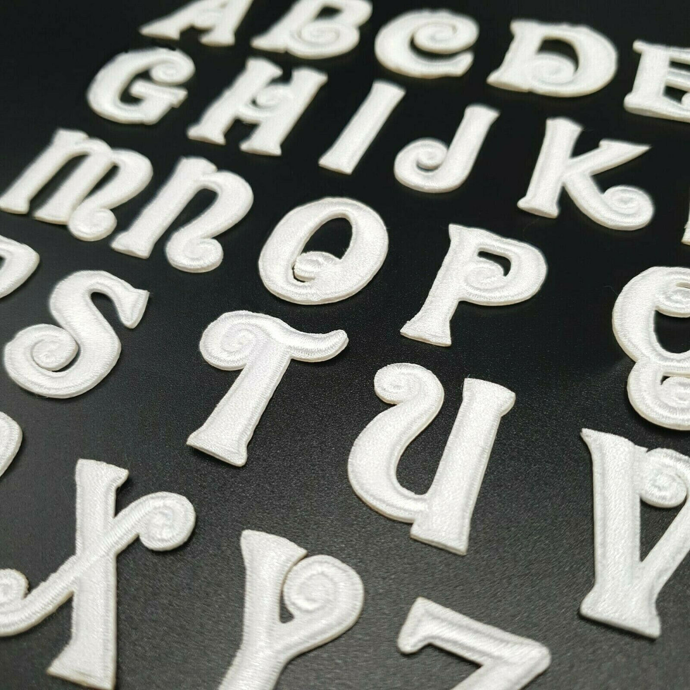 Curly Cursive Small 2.5cm White Iron-On Patch Letters — Patches