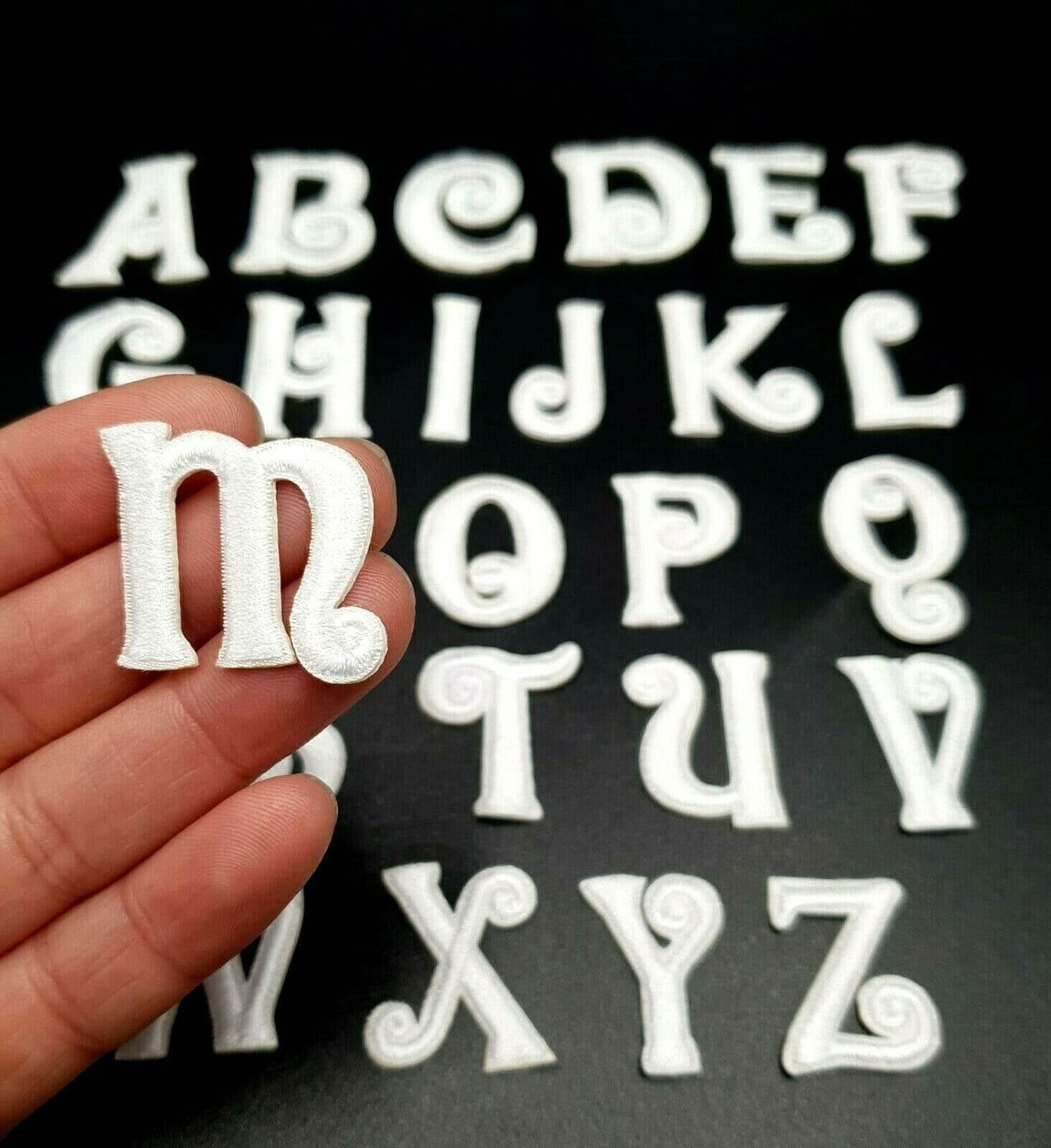 Curly Cursive Small 2.5cm White Iron-On Patch Letters — Patches