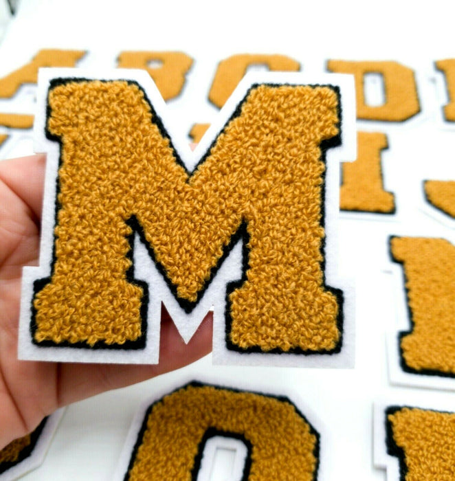 Varsity Brown 7.5cm Chenille Iron-On Patch Letter M