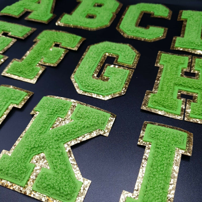 Green Chenille With Gold Trim 8.5cm Iron-On Patch Letters