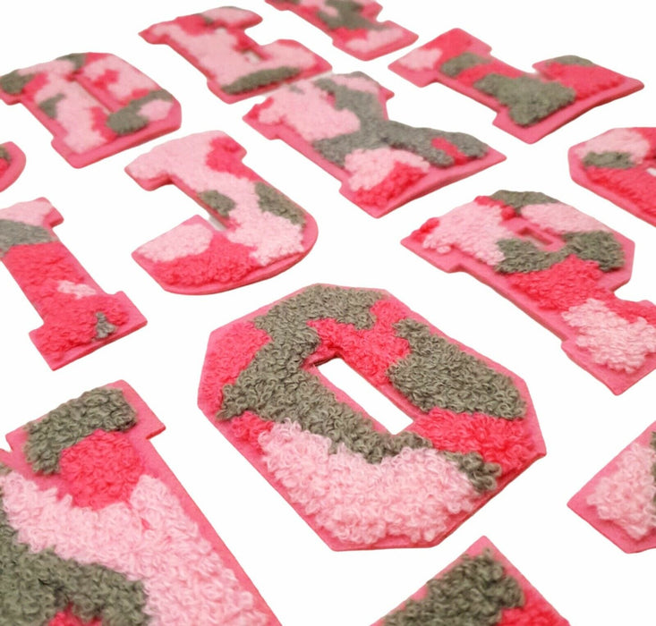 Pink Camouflage Chenille 7cm Iron-On Patch Letters