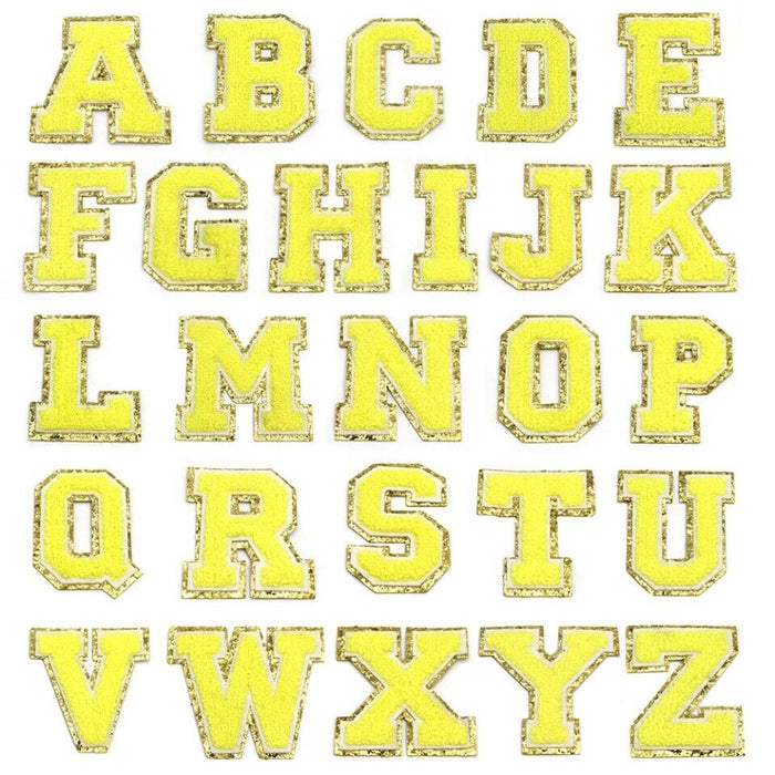 Yellow Chenille With Gold Trim 8.5cm Iron-On Patch Letters
