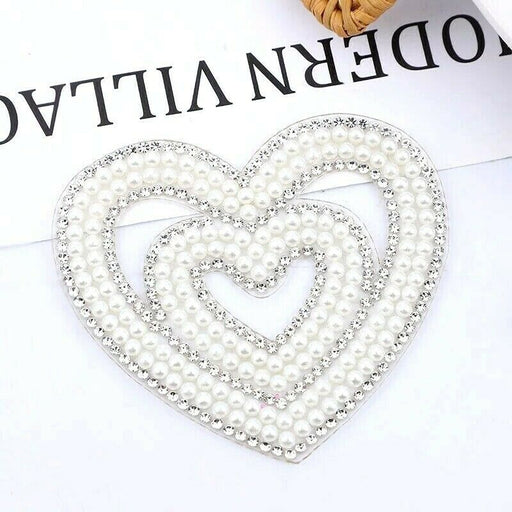 Pearl Rhinestone Dual Heart Iron-On Patches