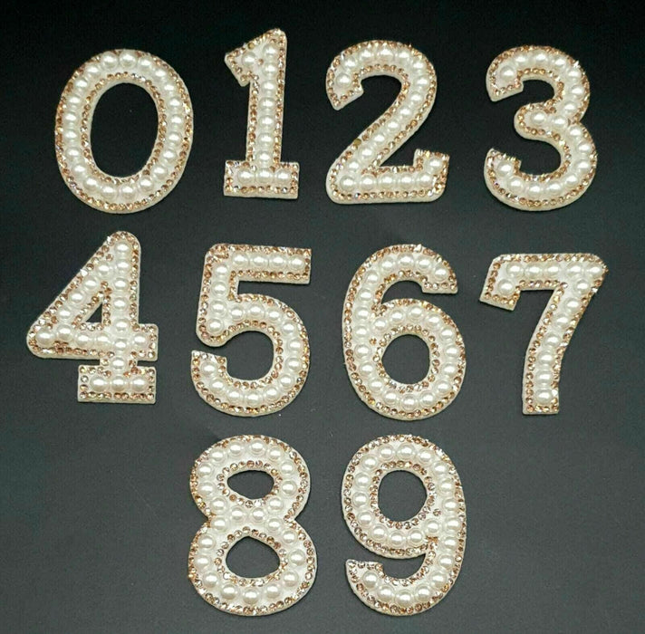 White Pearl Gold Rhinestone Sparkle Letter Patches Sew on / -  UK