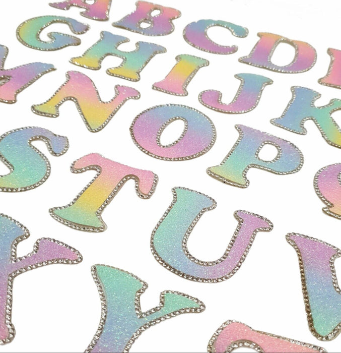Pastel Multicoloured Glitter Rhinestone 5cm Iron On Patch Letters