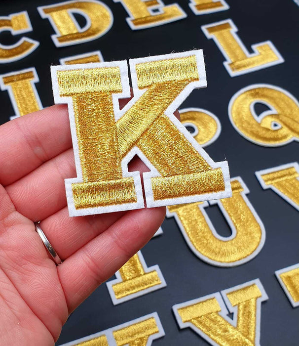 Gold Embroidered 5.5cm Iron On Patch Letter K
